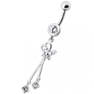 Piercing do pupíku s motýlkem, čiré zirkony
