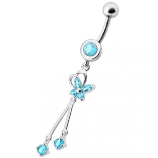 Piercing do pupíku s motýlkem, tyrkysové zirkony