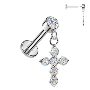 Piercing do ucha - labreta s křížkem, 1,2 x 6 mm