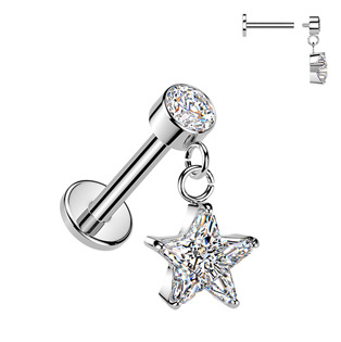 Piercing do ucha - labreta se zavěšenou hvězdičkou