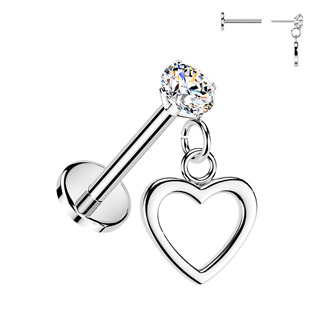 Piercing do ucha - labreta se zavěšeným srdíčkem