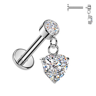 Piercing do ucha - labreta se zavěšeným srdíčkem