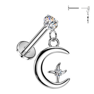 Piercing do ucha PUSH IN labreta, měsíc a hvězda
