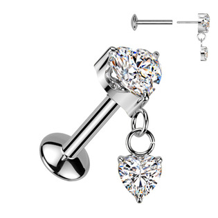 Piercing do ucha se srdíčky - PUSH IN labreta TITAN