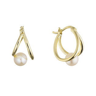 Pozlacené náušnice kruhy s bílou říční perlou