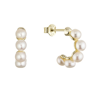 Pozlacené náušnice kruhy s bílými říčními perlami