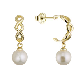 Pozlacené náušnice kruhy s říční perlou