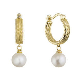 Pozlacené náušnice kruhy se zavěšenou říční perlou