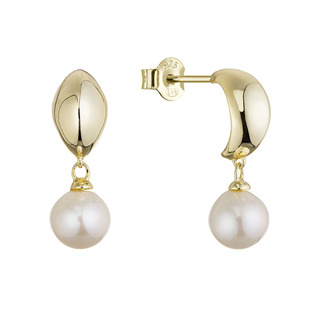 Pozlacené náušnice kruhy se zavěšenou říční perlou