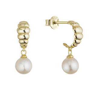 Pozlacené náušnice kruhy se zavěšenou říční perlou