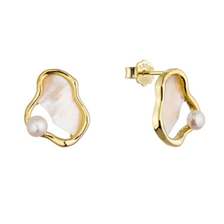 Pozlacené náušnice nepravidelného tvaru s říční perlou