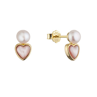 Pozlacené náušnice s říční perlou srdíčka