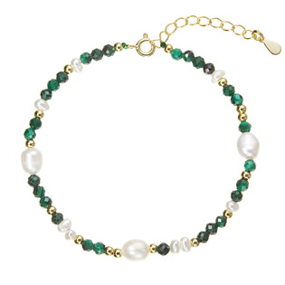 Pozlacený náramek s perlami a malachity