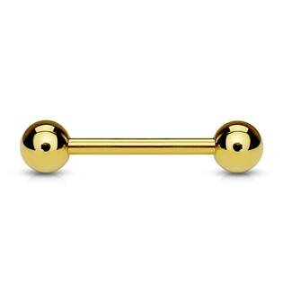 Pozlacený piercing do jazyka 1,6 x 16 mm, kuličky 6 mm