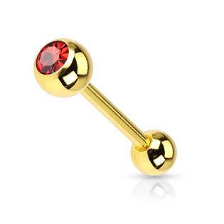 Pozlacený piercing do jazyku - červený kamínek