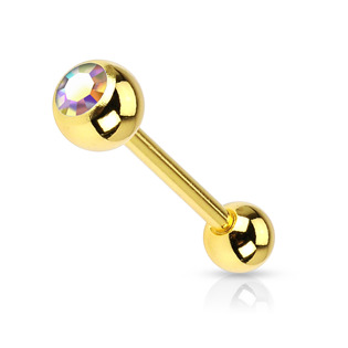 Pozlacený piercing do jazyku - duhový kamínek