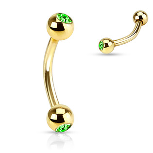 Pozlacený piercing do obočí - zelené kamínky