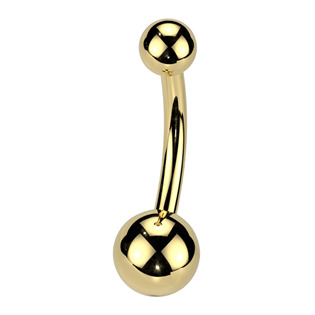 Pozlacený piercing do pupíku - banánek malý, 1,6x10 mm, kuličky 4 a 6 mm