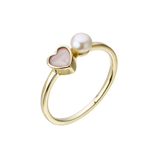Pozlacený prsten s říční perlou a perleťovým srdcem