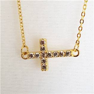 Pozlacený stříbrný náhrdelník - křížek se zirkony