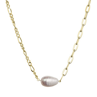 Pozlacený stříbrný náhrdelník s říční oválnou perlou