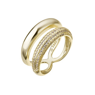 Pozlacený stříbrný prsten se zirkony, vel. 56