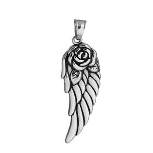 Přívěšek ocel - andělské křídlo s růží