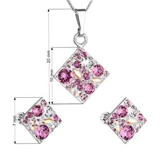 Sada šperků - čtverce s kameny Crystals from Swarovski® Rose