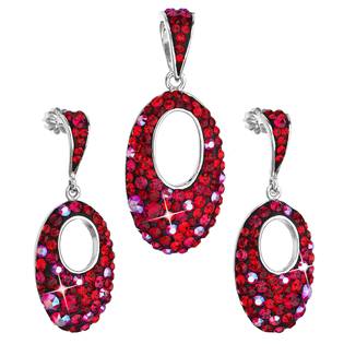 Sada šperků s krystaly Swarovski náušnice a přívěsek červený ovál 39075.3 cherry