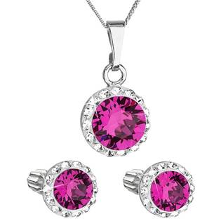 Sada šperků s krystaly Swarovski náušnice a přívěsek růžové kulaté 39352.3 fuchsia