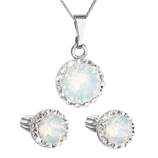 Sada šperků s krystaly Swarovski náušnice, řetízek a přívěšek bílé opálové