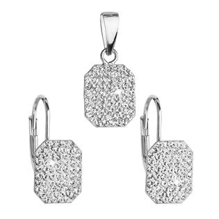Sada stříbrných šperků obdélníky s kamínky Crystals from Swarovski® Crystal