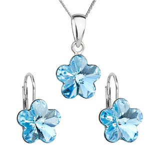 Sada stříbrných šperků s kytičkami Crystals from Swarovski® Aqua