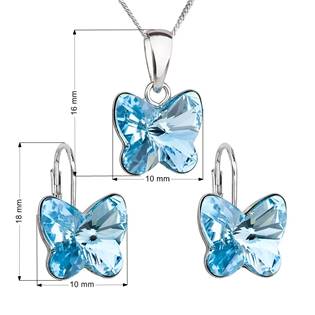 Sada stříbrných šperků se motýlky Crystals from Swarovski® Aqua