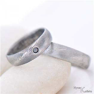 Snubní prsteny Damasteel černý diamant 2.3mm - pár