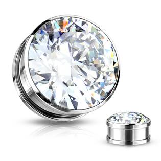 Šroubovací plug do ucha - čirý zirkon, průměr 4 mm