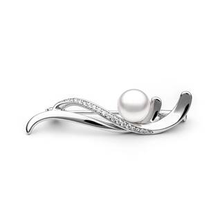 Stříbrná brož s pravou říční perlou a zirkony
