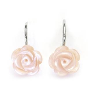 Stříbrné náušnice - růže z perleti růžové
