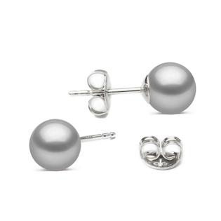 Stříbrné náušnice - šedé perly 6 mm