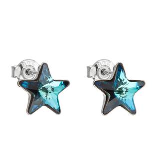 Stříbrné náušnice hvězdy s kameny Crystals from Swarovski® Bermuda Blue