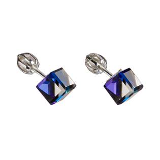 Stříbrné náušnice kostky Crystals from Swarovski® Bermuda Blue