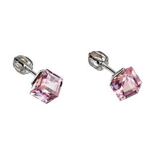 Stříbrné náušnice kostky Crystals from Swarovski® Light Rose