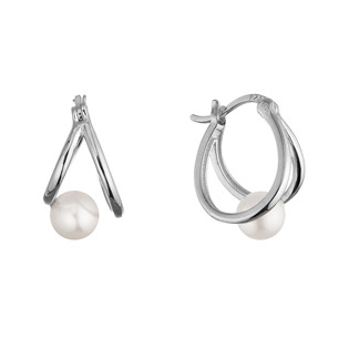 Stříbrné náušnice kruhy s bílou říční perlou