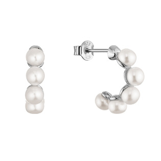 Stříbrné náušnice kruhy s bílými říčními perlami