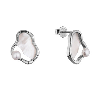 Stříbrné náušnice nepravidelného tvaru s říční perlou