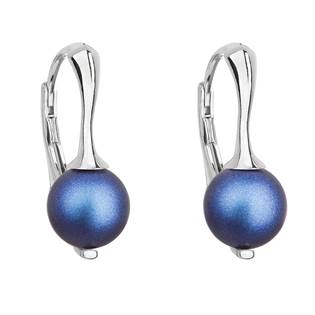Stříbrné náušnice s matnými perlami Crystals from Swarovski® Dark Blue