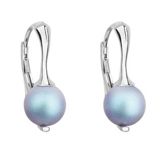 Stříbrné náušnice s matnými perlami Crystals from Swarovski® Light Blue
