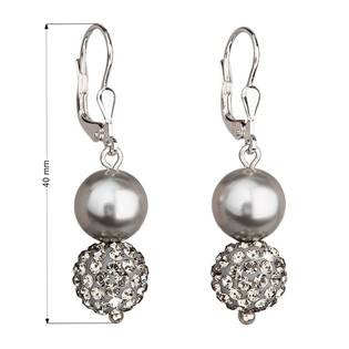 Stříbrné náušnice s perličkami a krystaly Crystals from Swarovski® Grey