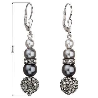 Stříbrné náušnice s perličkami Crystals from Swarovski® Grey