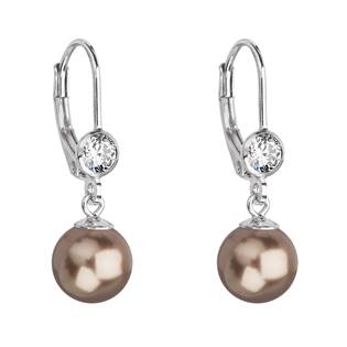 Stříbrné náušnice s perlou a kameny Crystals from Swarovski® Brown